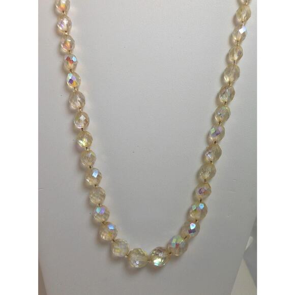 Unique Vintage Crystal Necklace with Handmade Beaded AB Light Pink Peach Finding - Picture 1 of 10